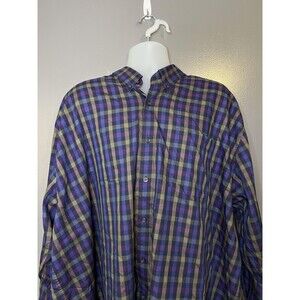 Cutter & Buck Shirt Mens Big 4X Blue Purple Plaid Button Down Egyptian Cotton